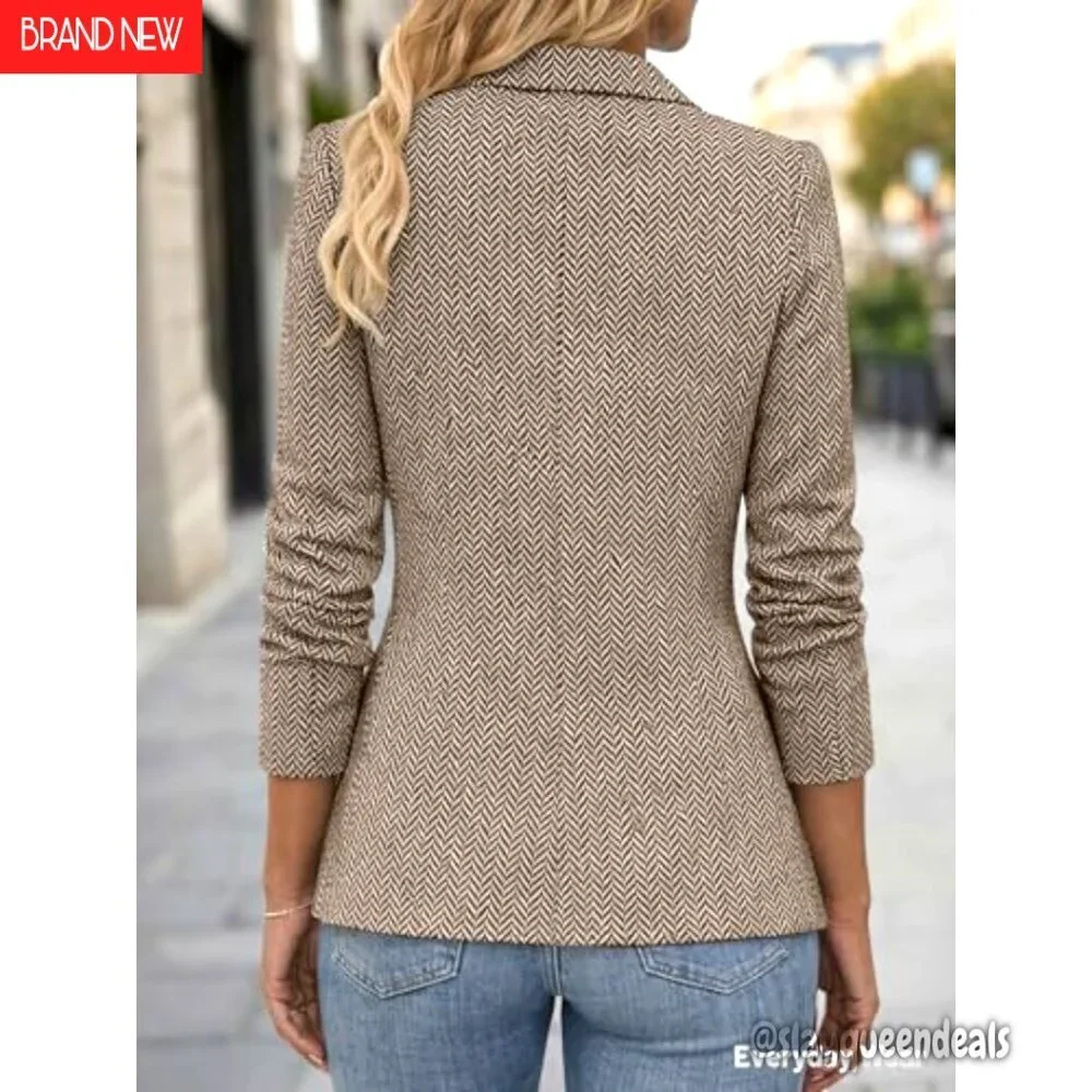 Women's Tailored Tweed Blazer, Fully Lined, Notched Lapel, Pockets, Work Office
